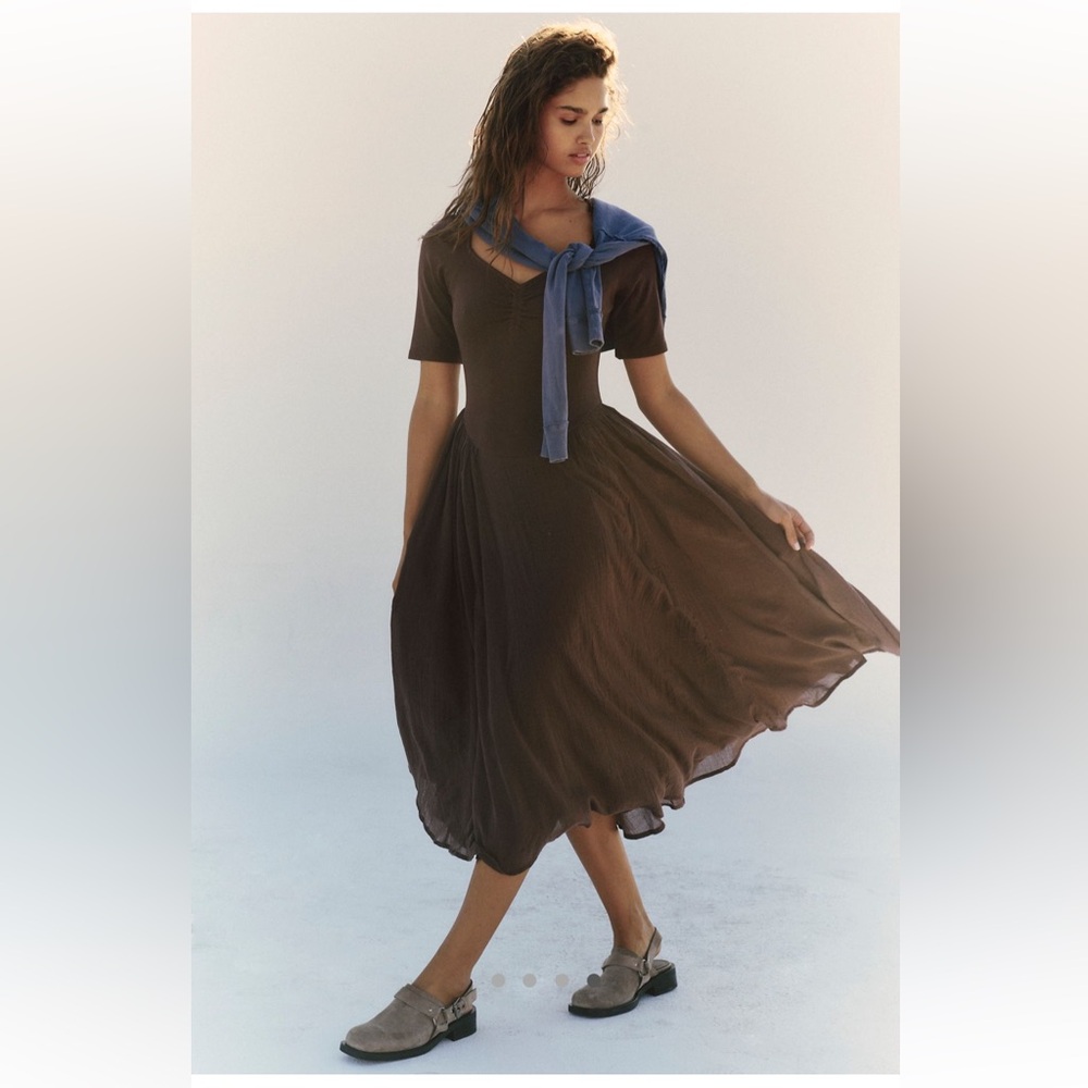 Free People Talia Midi Dress- Chocolate